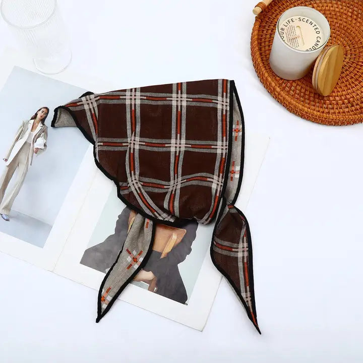 Dune Accessories | Vintage Style Plaid Triangle Bandana, Chocolate
