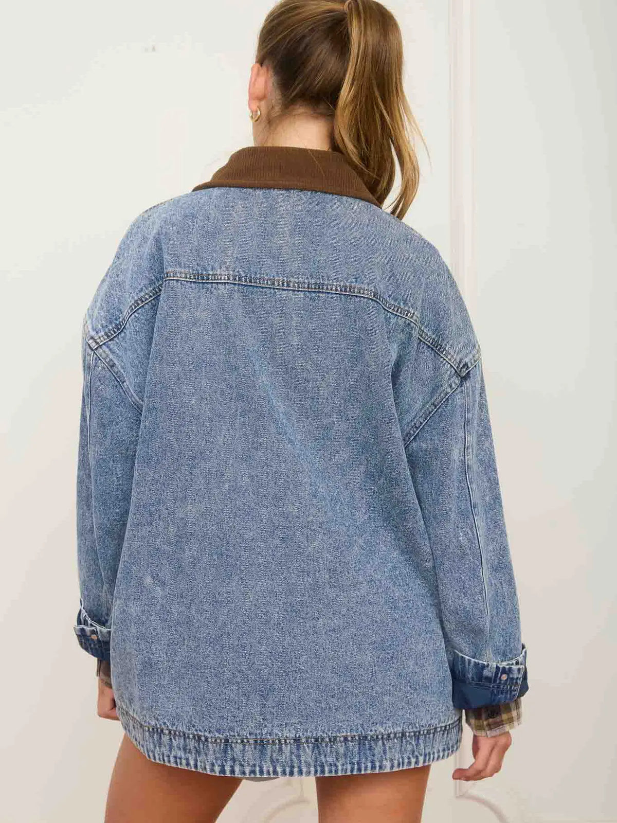 Contrast Collar Washed Denim Chore Coat