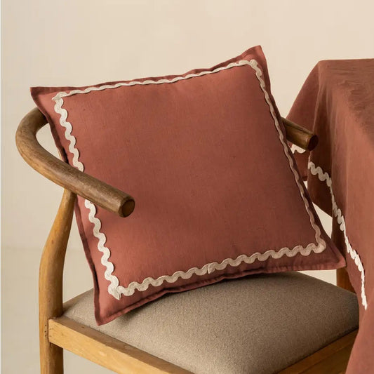 Dune Pillows | Decorative Lacework Linen Pillow, Cinnamon Brown, 16" x 16"