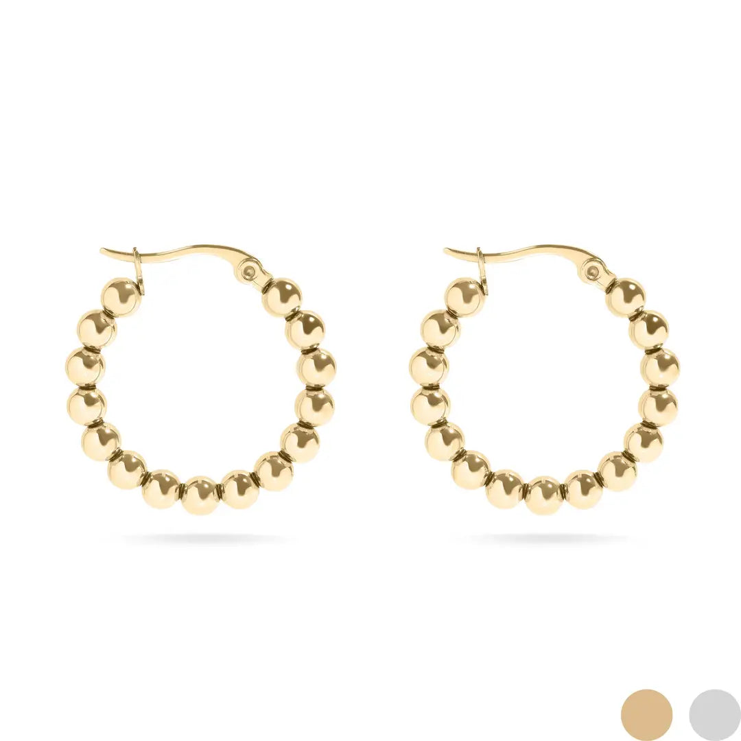 Dune Hoops | Gold Stainless Steel Circle Ball Hoop Earrings