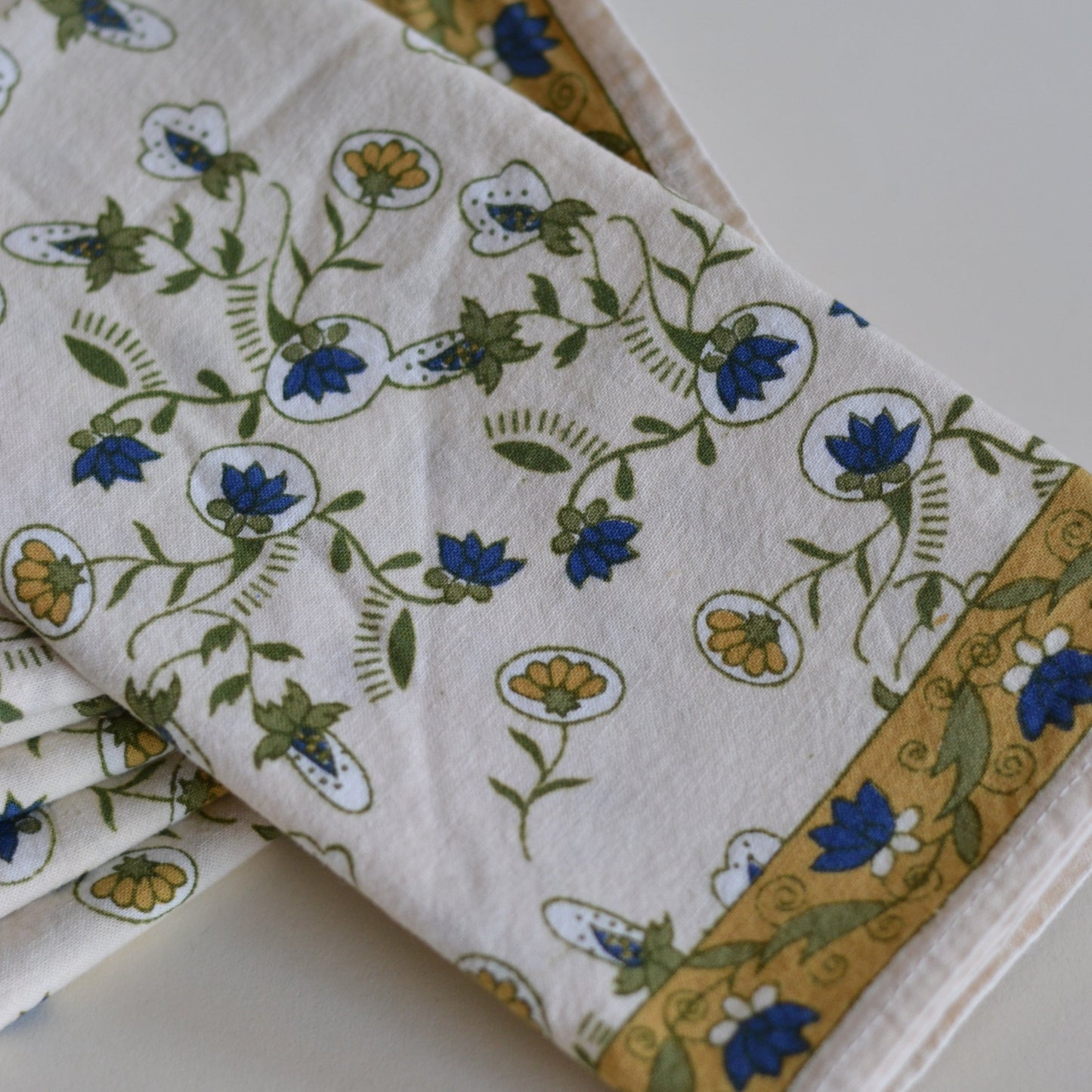 Cloth Napkins with Blue Floral Design, Set of 6