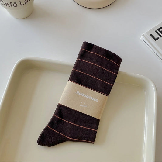 Dune Accessories | Simple Stripe Cotton Sock, Coffee