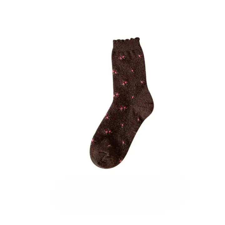 Dune Socks | Tiny Floral Knit Crew Sock, Coffee