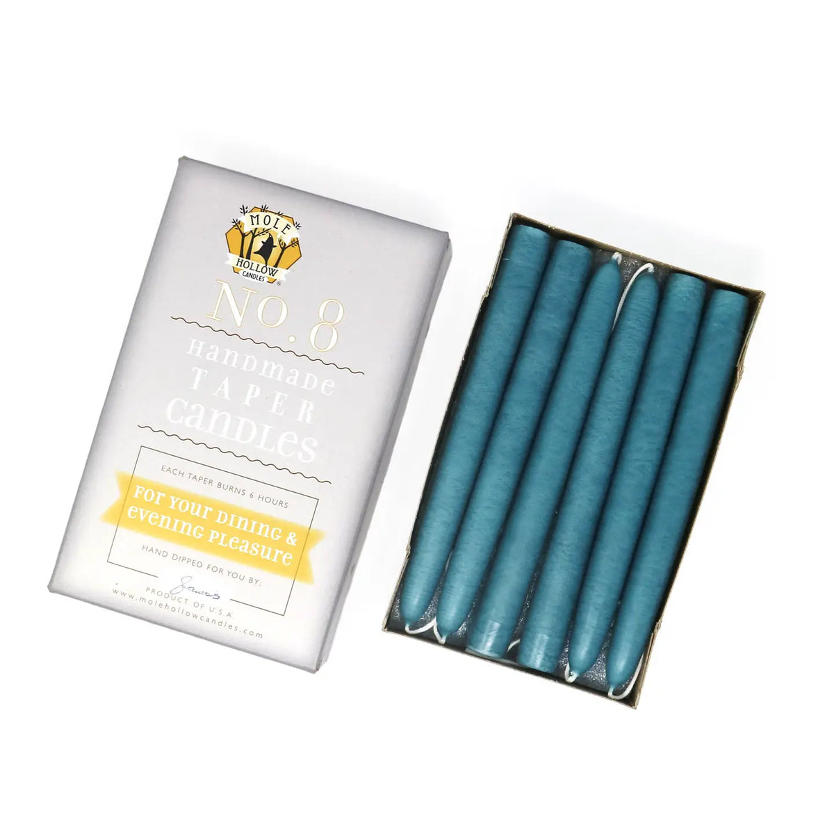 Mole Hollow | 8" Taper Candles, Various Colors, Sold in Pairs