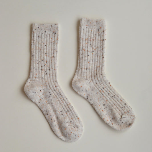 Winter Socks | Thick Wool Blend Confetti Socks, Cream