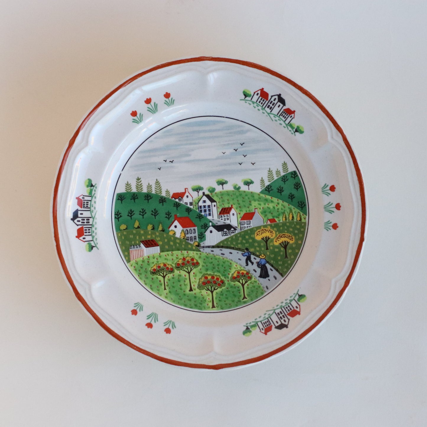 Village Farm Scene Plates, Set of 5