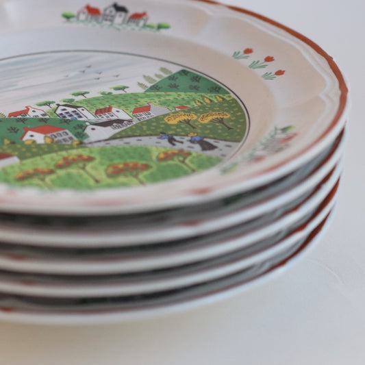 Village Farm Scene Plates, Set of 5