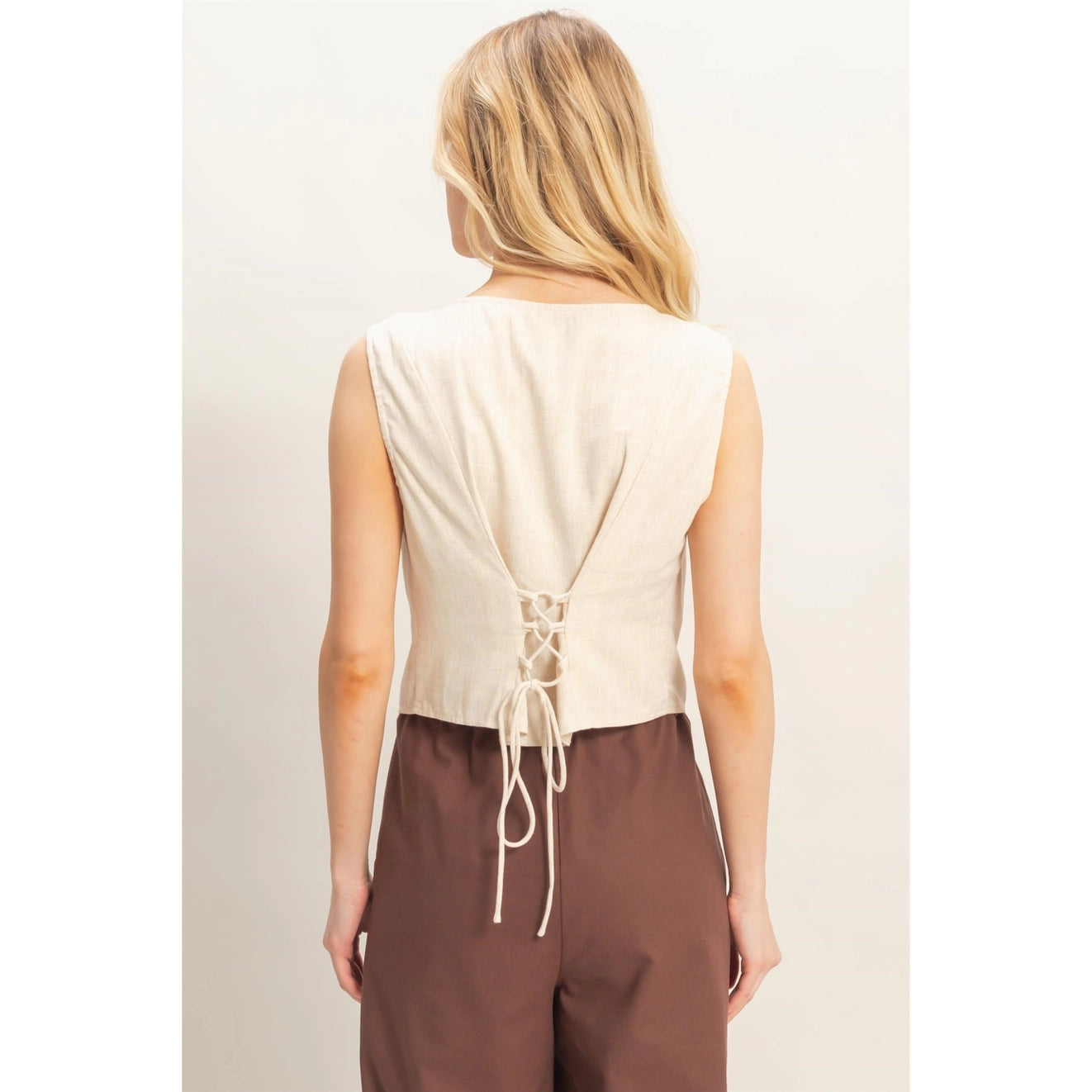 Sleeveless Button front Top, Oatmeal