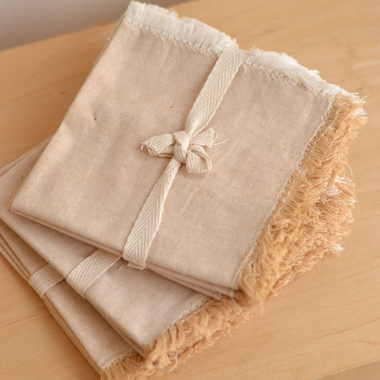 Karma | Oatmeal Fringed Cocktail Napkins, Set of 4