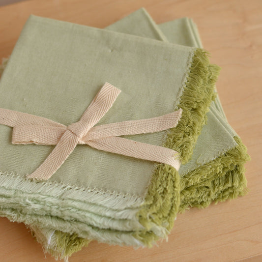 Karma | Sage Fringed Cocktail Napkins, Set of 4