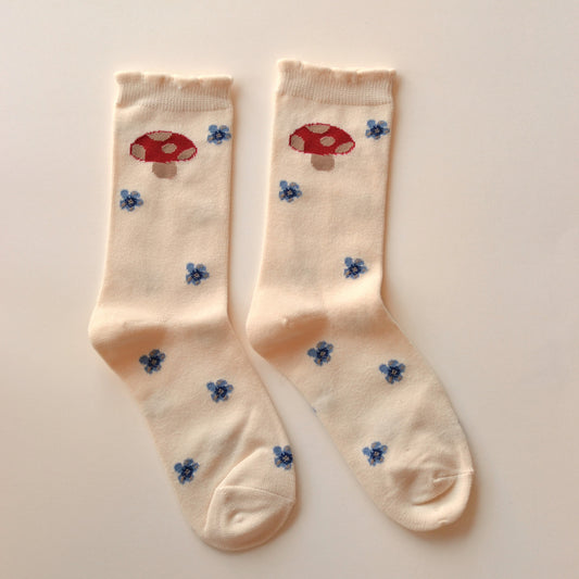 Fall Socks | Mushroom and Blooms, Cream