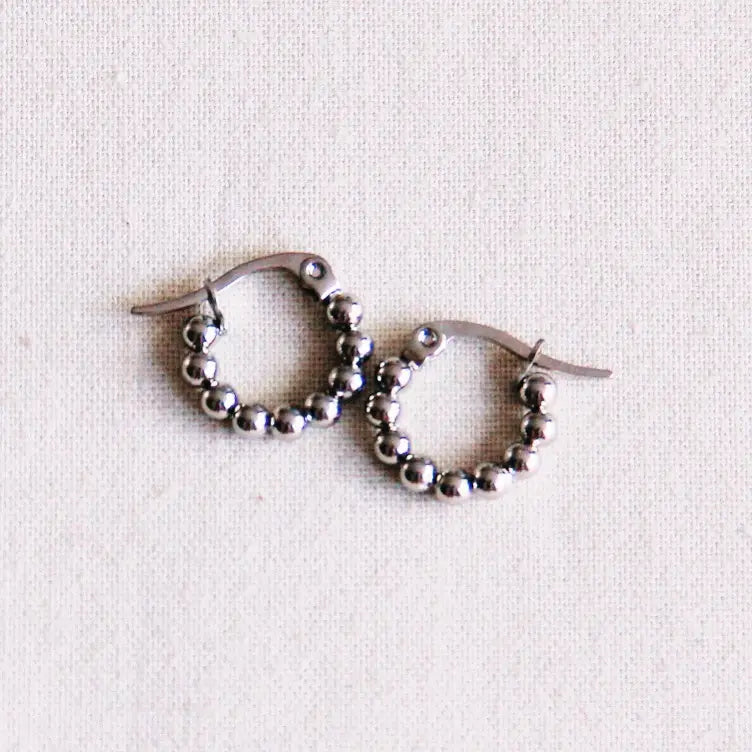 Bazou | Small Silver Creole Ball Hoops, 14mm, stainless steel