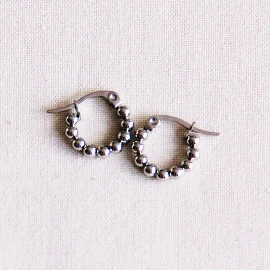 Bazou | Small Silver Creole Ball Hoops, 14mm, stainless steel