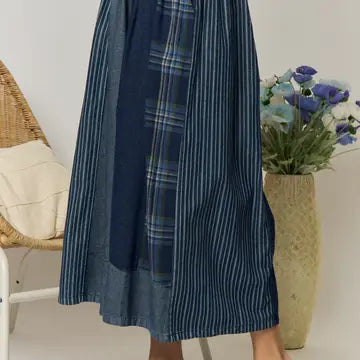 Patchwork Denim Mixed-Media Wide Leg Pant