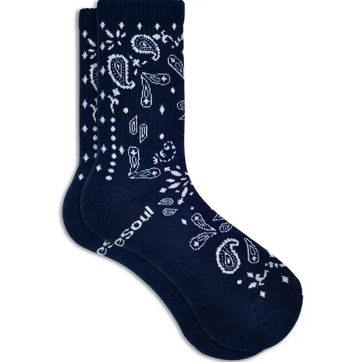 Doublesoul | Bandana Crew Socks, Denim Blue