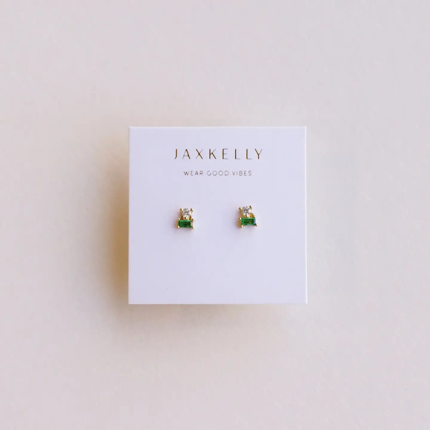 Jax Kelly |  Double Stud Stack, Emerald, Gold Earrings