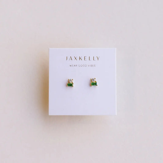Jax Kelly |  Double Stud Stack, Emerald, Gold Earrings