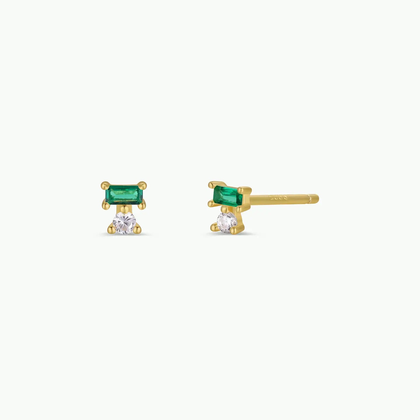 Jax Kelly |  Double Stud Stack, Emerald, Gold Earrings