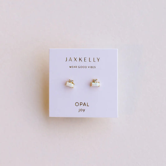 Jax Kelly |  Double Stud Stack, Opal White, Gold Earrings