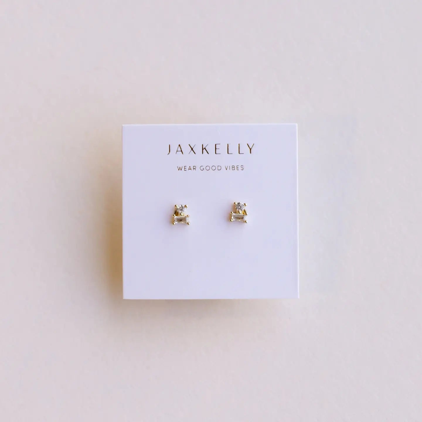 Jax Kelly |  Double Stud Stack, White CZ, Gold Earrings