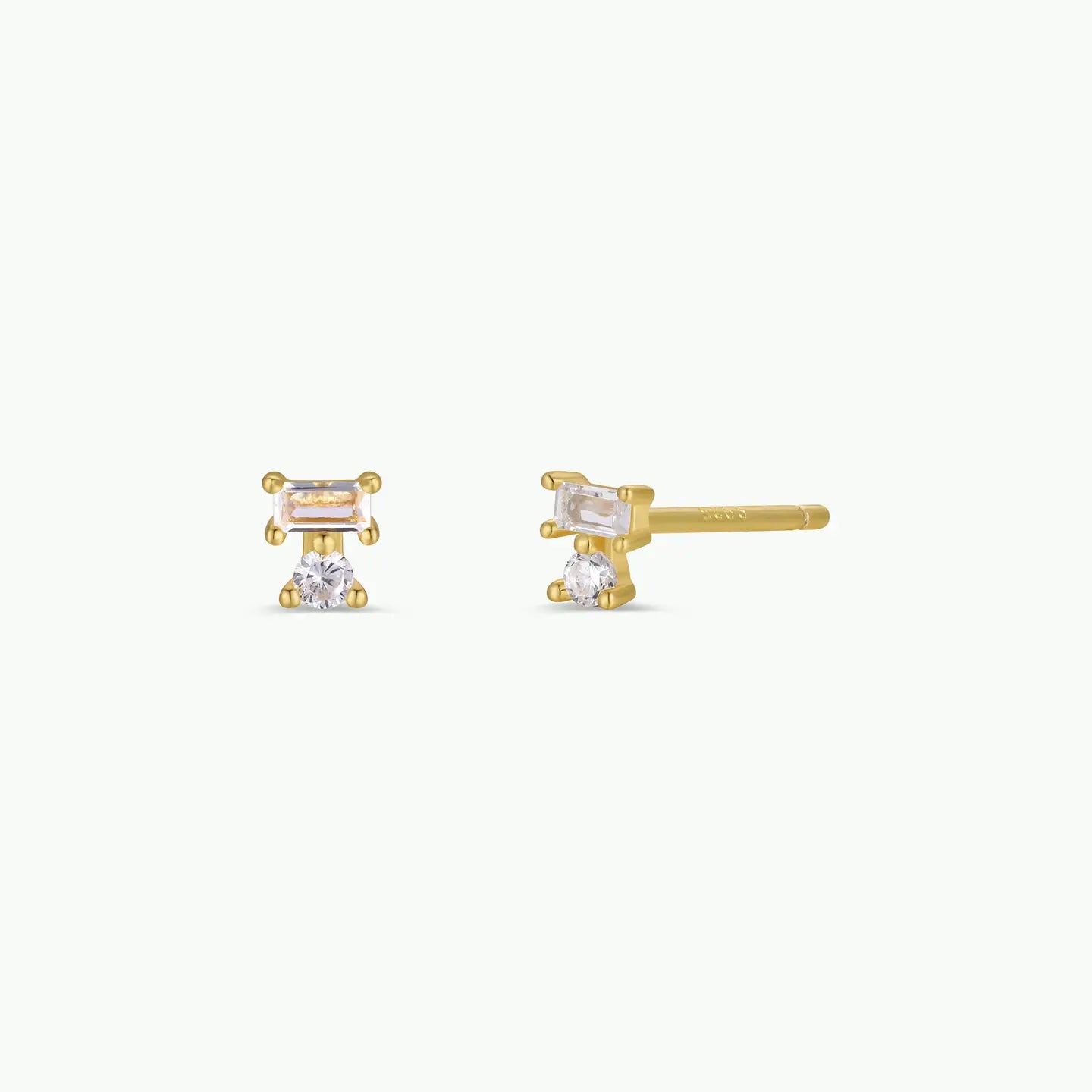 Jax Kelly |  Double Stud Stack, White CZ, Gold Earrings