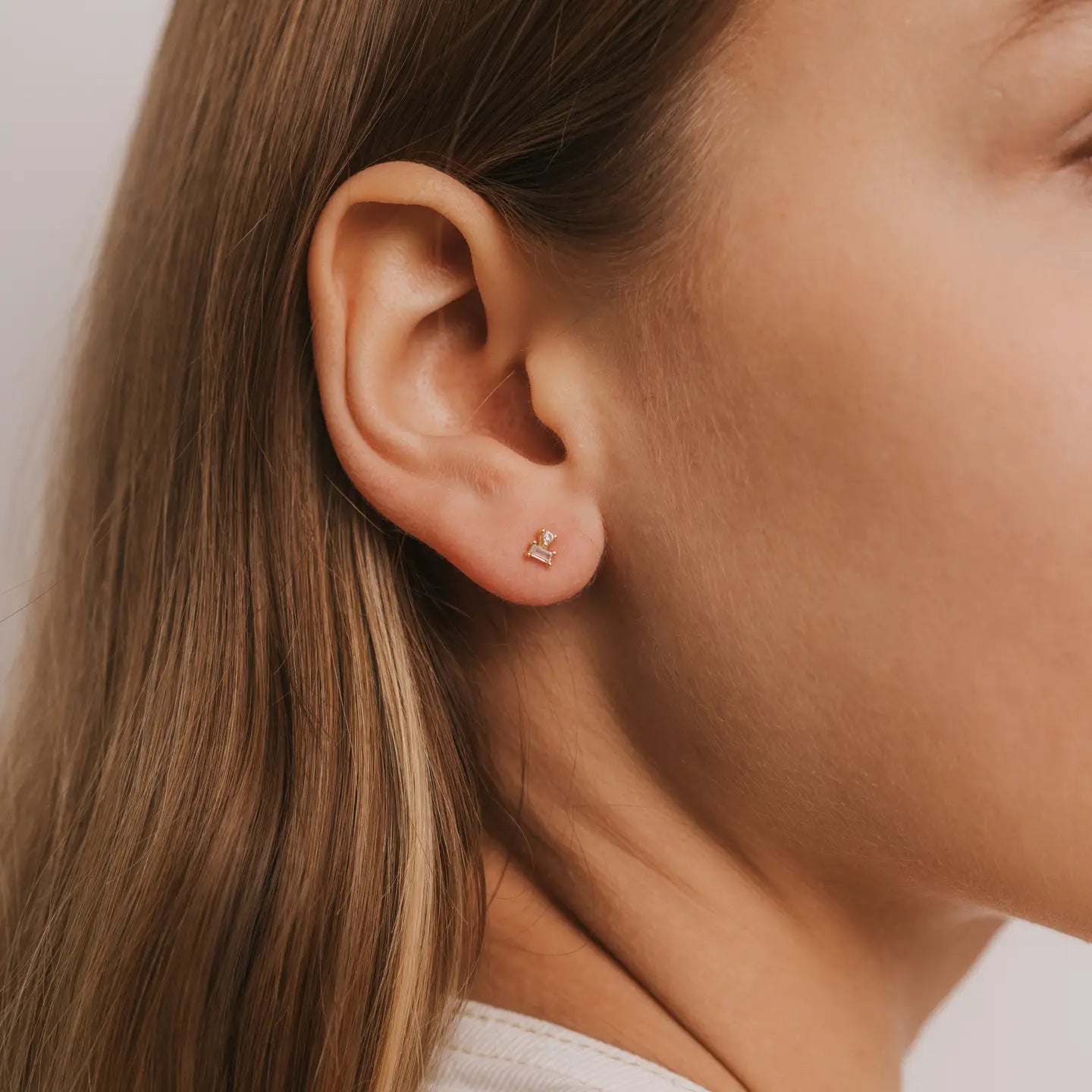 Jax Kelly |  Double Stud Stack, White CZ, Gold Earrings