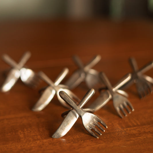 Fork and Knife Napkin Rings, Set of 6