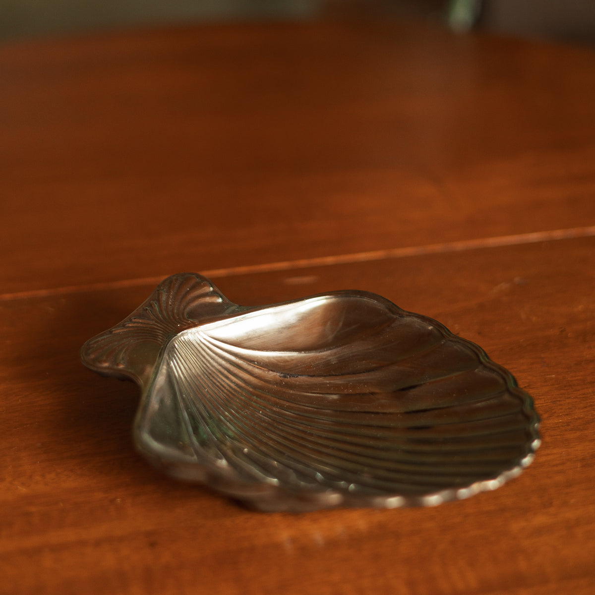 Silver Tone Glass Shell Dish