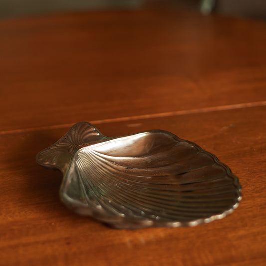 Silver Tone Glass Shell Dish