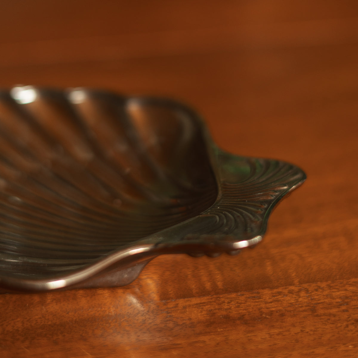 Silver Tone Glass Shell Dish