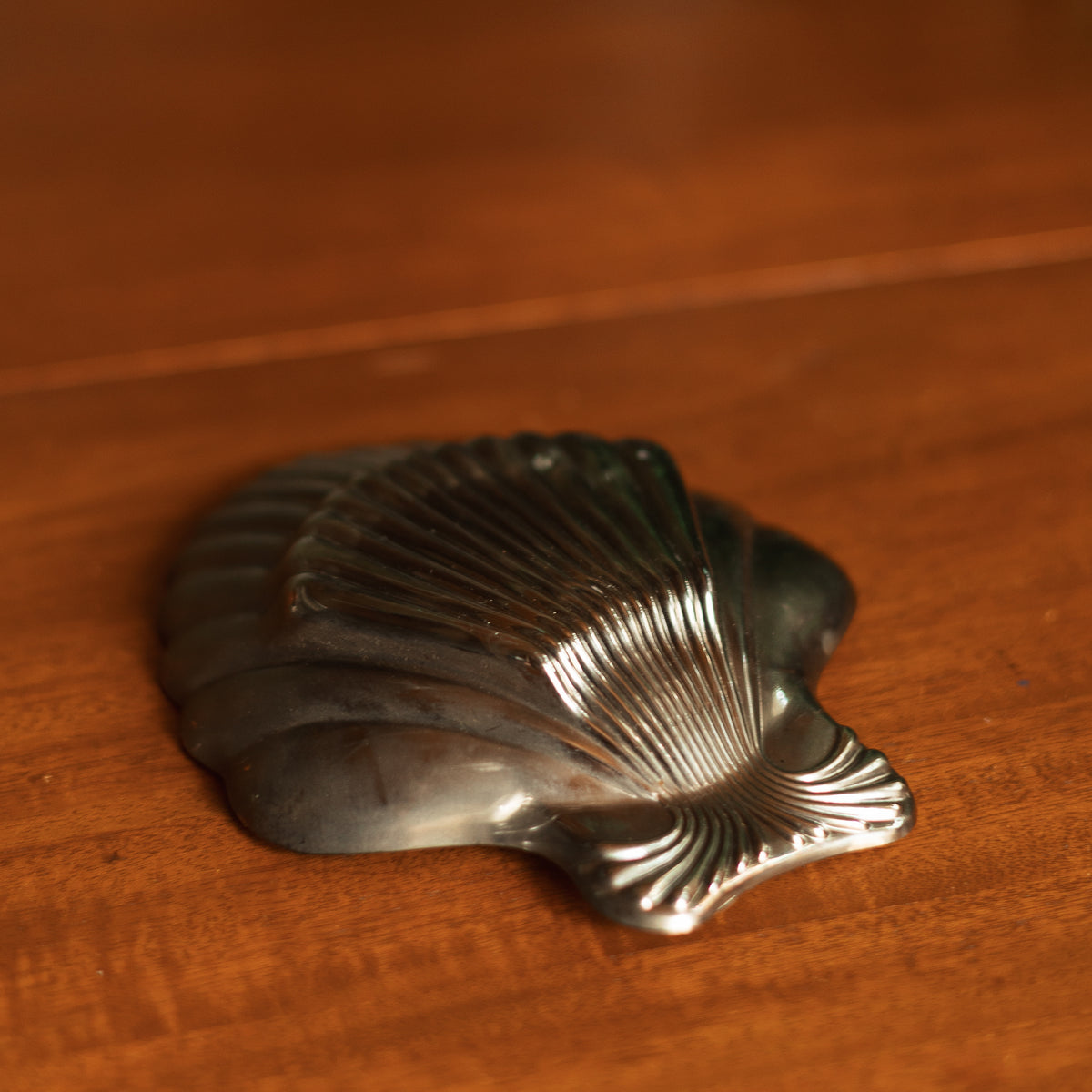 Silver Tone Glass Shell Dish
