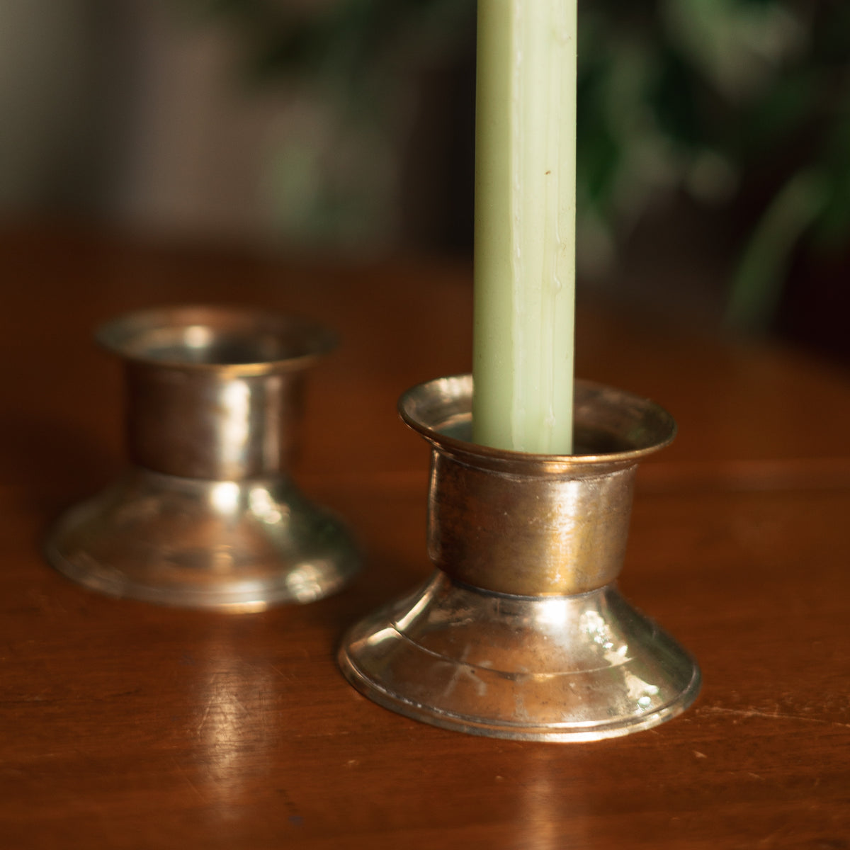 Vintage Silver Plated Low Profile Candlestick Holders, Pair