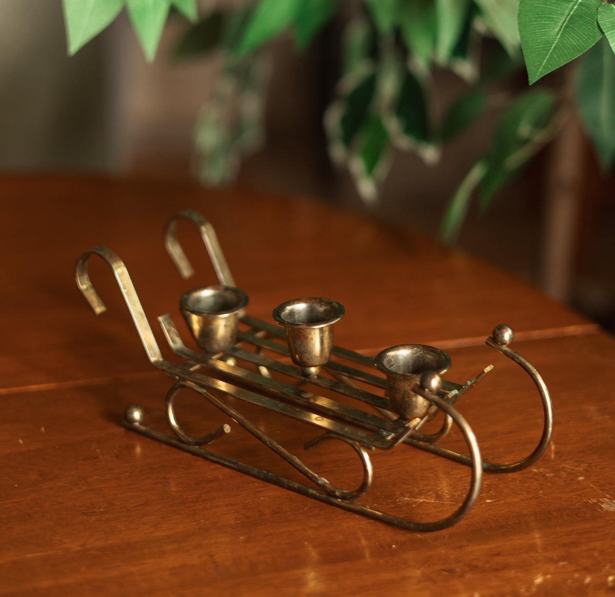 Brass Sled Triple Candlestick Holder