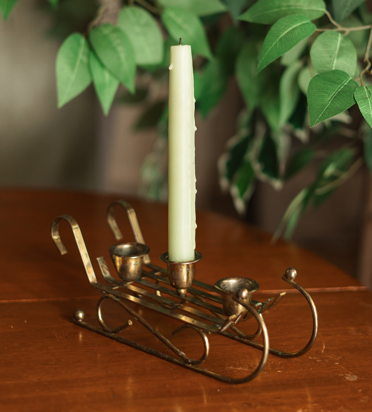 Brass Sled Triple Candlestick Holder
