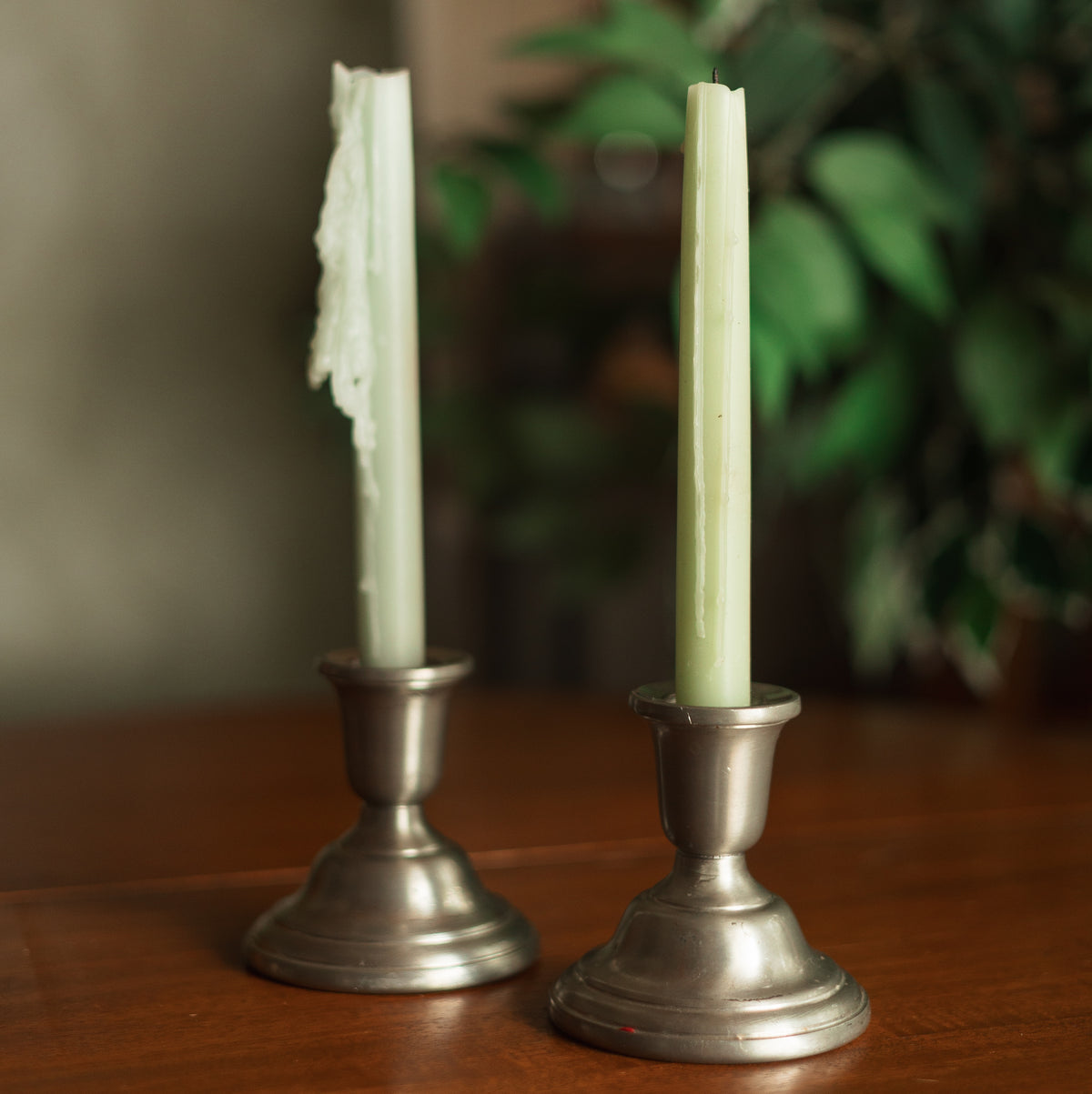 Classic Pewter Candlestick Holders, Pair