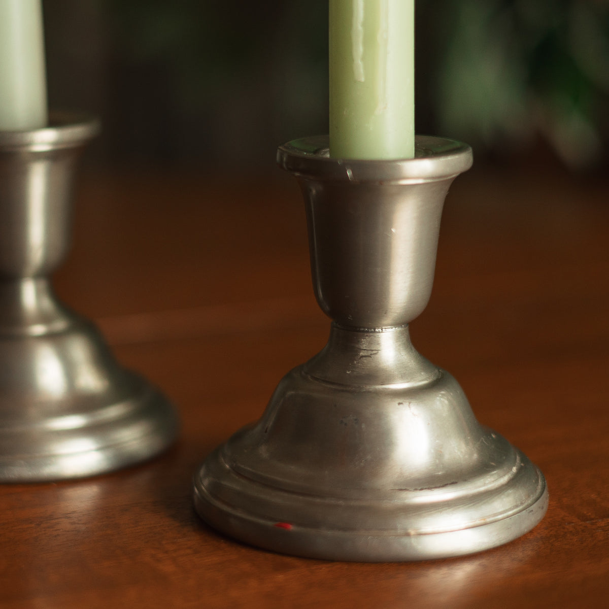 Classic Pewter Candlestick Holders, Pair