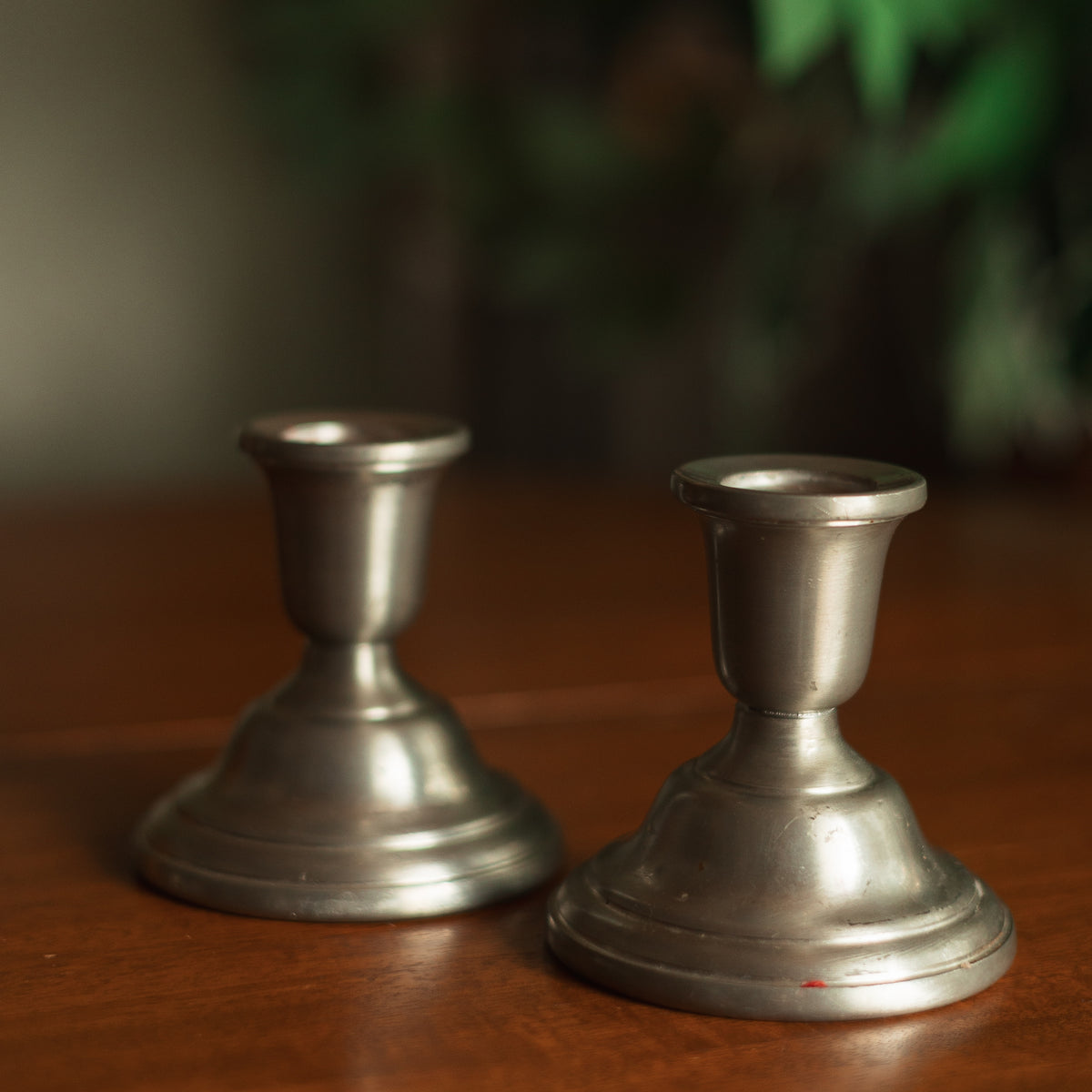 Classic Pewter Candlestick Holders, Pair