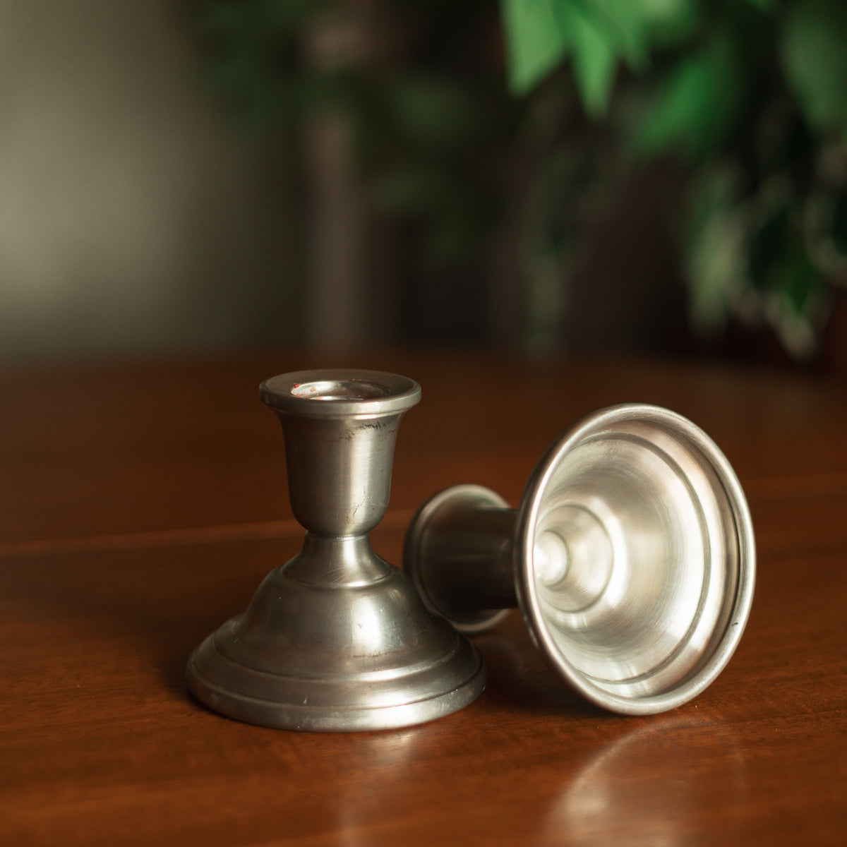 Classic Pewter Candlestick Holders, Pair