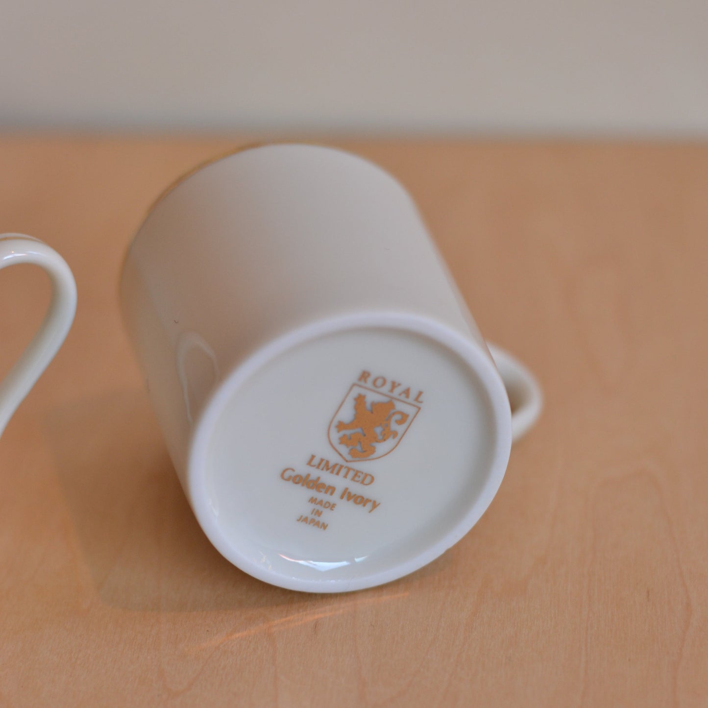 Cream Ceramic Espresso Cup with Gold Detail, Pair