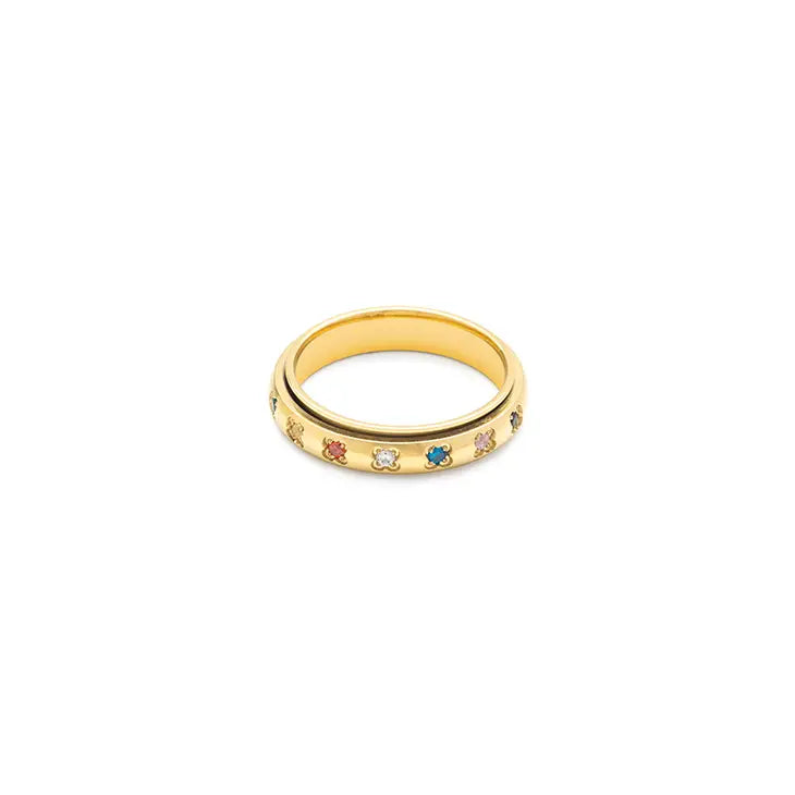 Bijoux 7bis | Stainless Steel Spinner Ring with Assorted Rhinestones