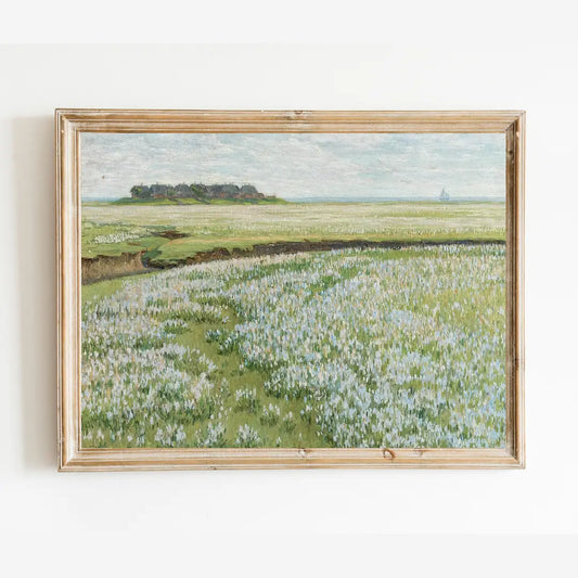 Sea to Skye | Fields with Ship in the Distance Landscape Antique Art Print