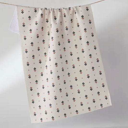 Geometry | Folk Pixel White Tea Towel