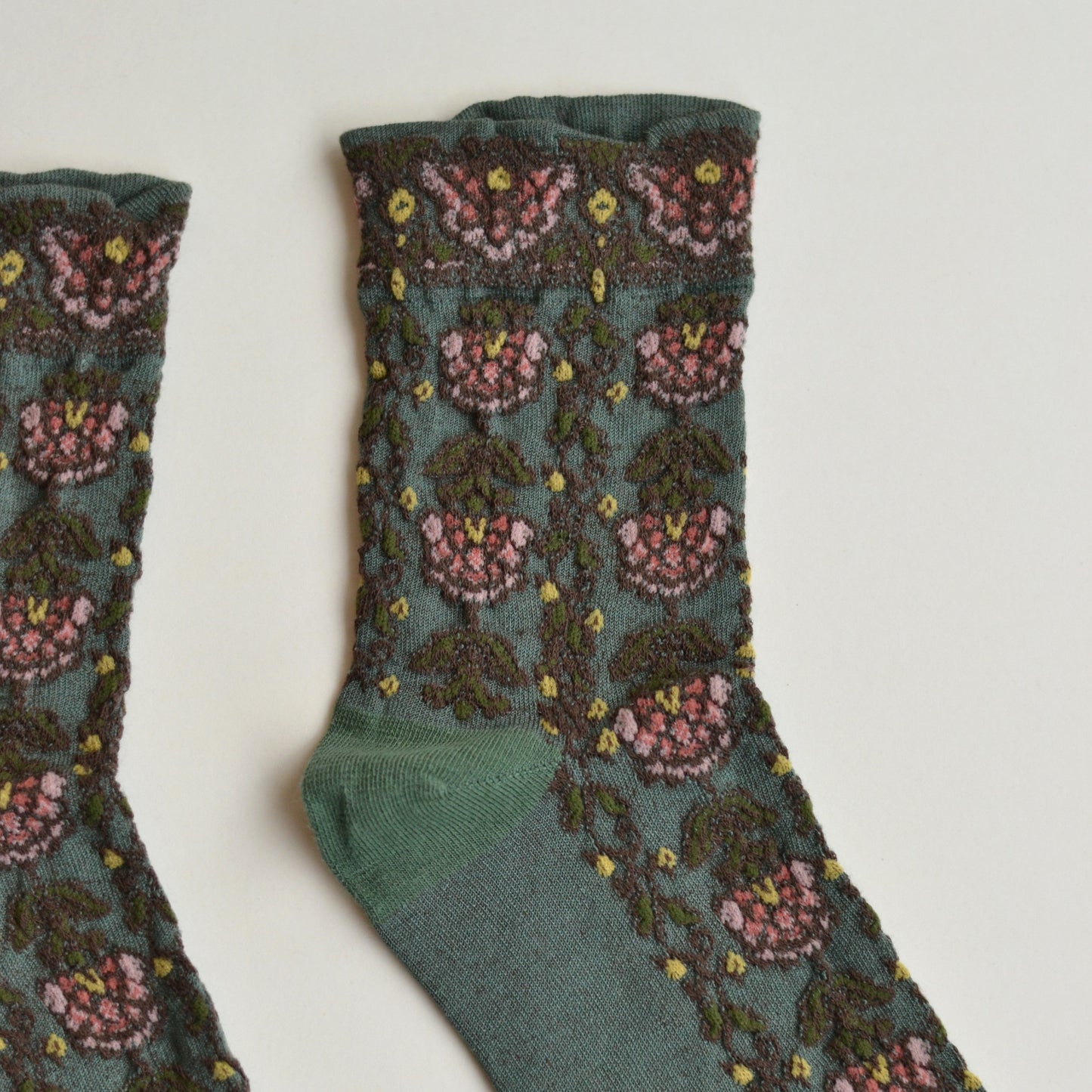 Fall Socks | Forest Green and Pink Floral