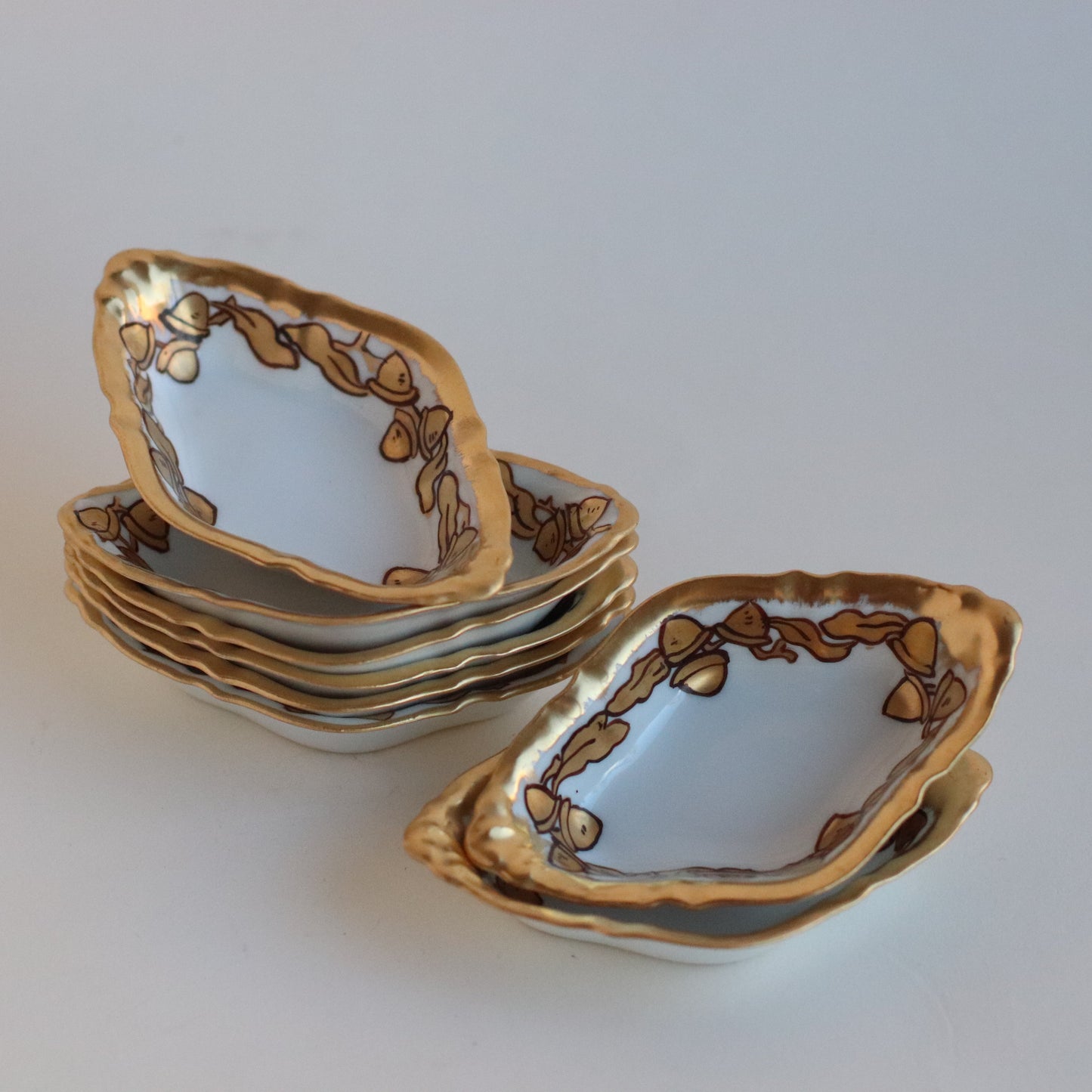 Decorative Small Dishes Handpainted with Acorn Design, Set of 4