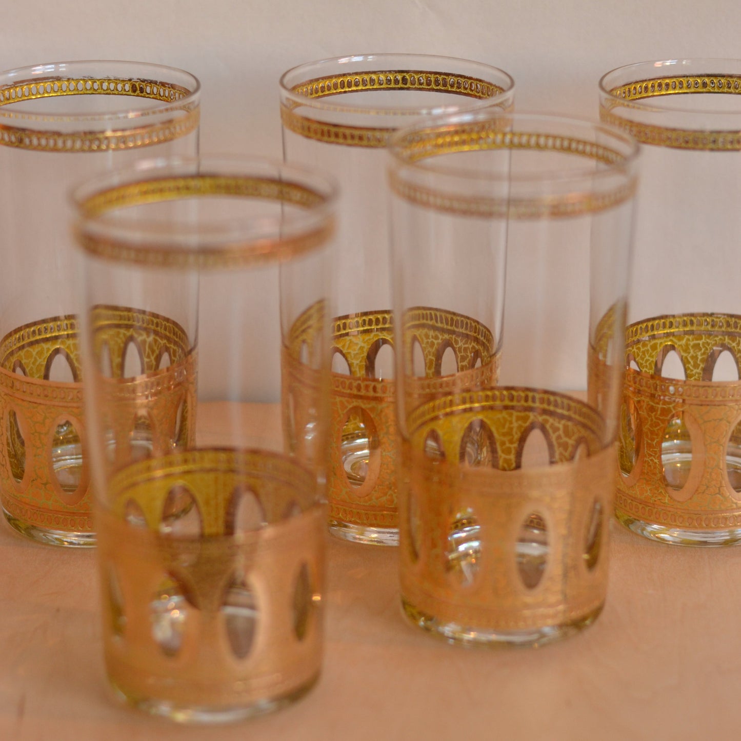 Vintage Gold Embossed Water Glasses, Set of 5