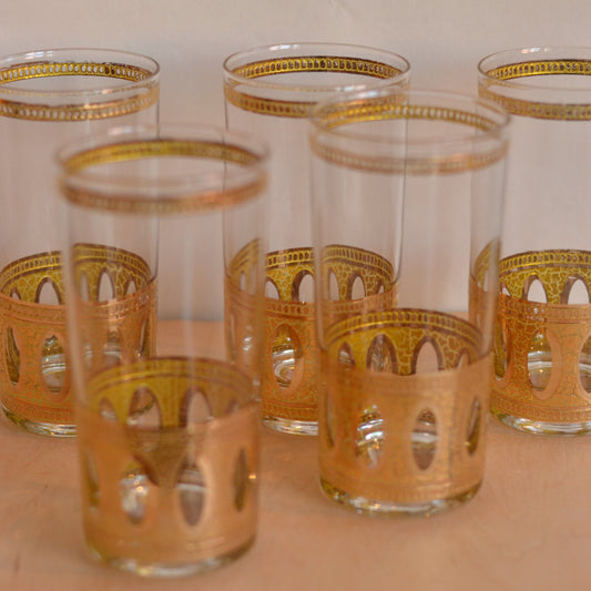 Vintage Gold Embossed Water Glasses, Set of 5