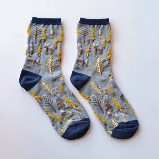 Tiepology | Winter Forest Sock, Blue and Gold