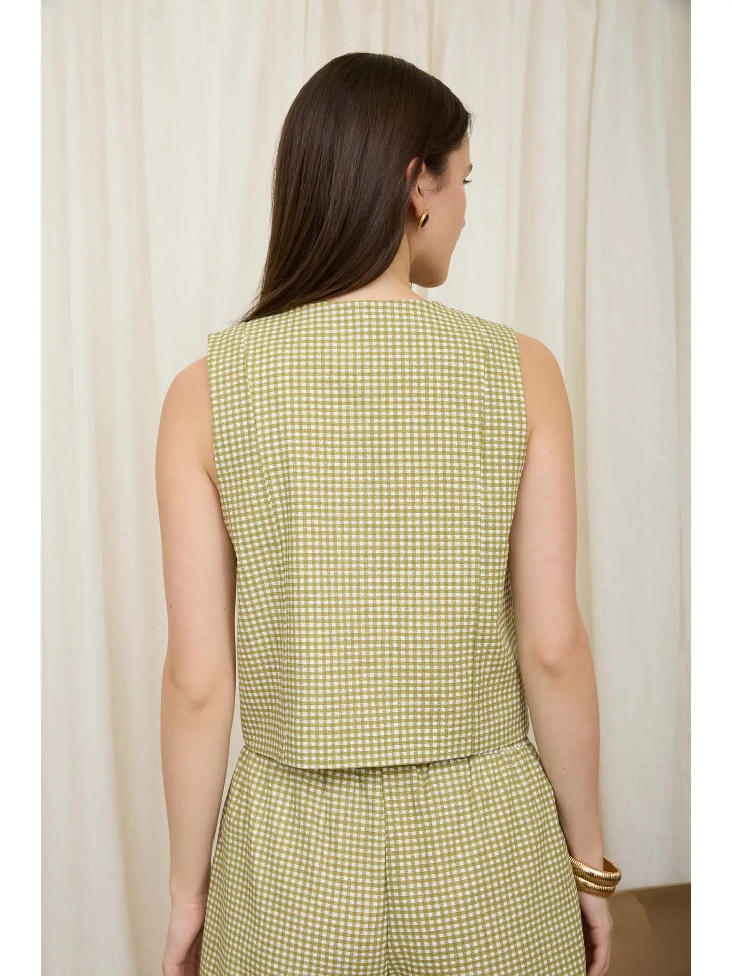 The Workshop Studio | Plaid Button Down Sleeveless Top, Green