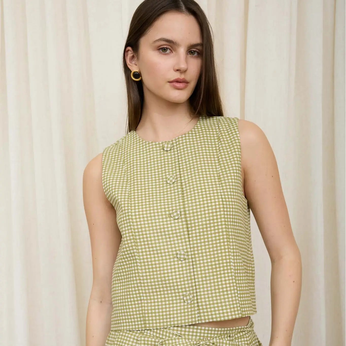 The Workshop Studio | Plaid Button Down Sleeveless Top, Green