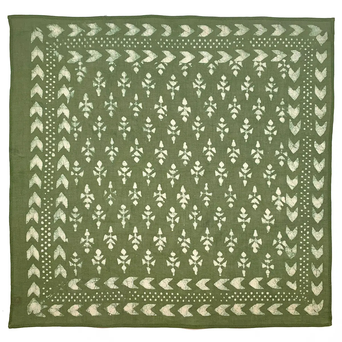 Anju Jewelry | Block Printed Bandana - Green Floral with Arrow Border